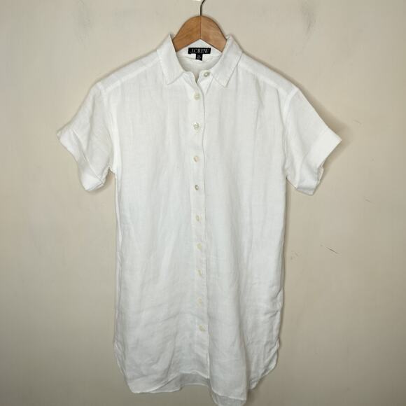 J. Crew White Linen Shirt Dress Button Front - Picture 1 of 8